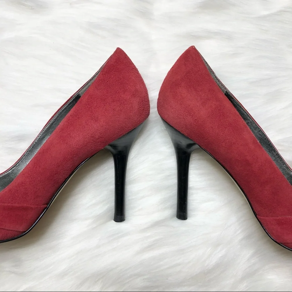 MARC FISHER Suede Leather Pumps Pleated Heels Stiletto Red Slip On Size 8M
